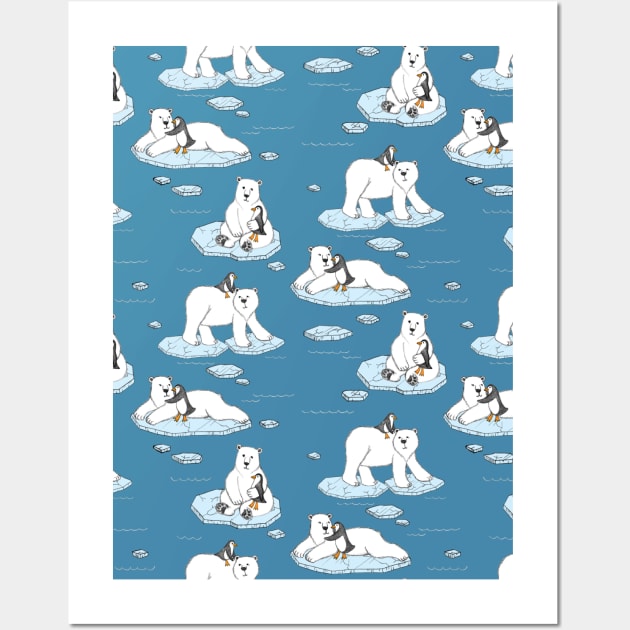 Polar Bear Loves Penguin Wall Art by micklyn